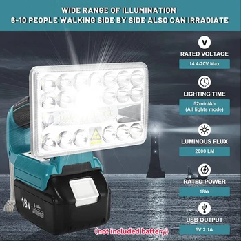 18V LED Dolgozik Lámpa Kültéri Lámpa Spotlámpa Lámpa Makita BL1430 BL1830 Lítium Akkumulátor USB-Kültéri Világítás