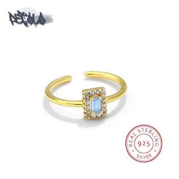 925 Sterling Ezüst Gyűrű Női Fényes, Kék AAAA Cirkon Sterling Ezüst Parti Ékszer 18 karátos Arany Gyűrű, jegygyűrű