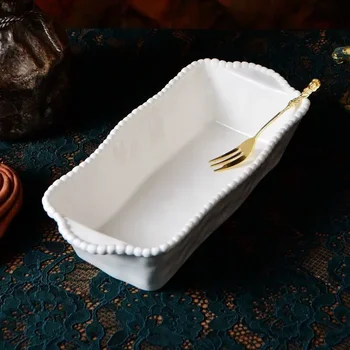 Európai stílusú, egyszerű, fehér kerámia gyöngy kézműves tányér sütés lemez hal lemez mázalatti porcelán tányér hibák