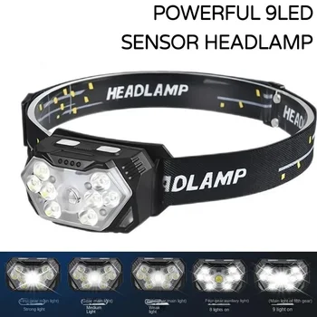 LED Fényszóró-Érzékelő USB Rechageable Erős Fényszóró Led Head Zseblámpa Kemping Kereső Lámpa, Beépített Akkumulátor Halászati Lámpás