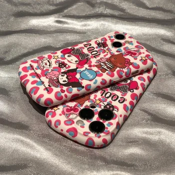 Sanrio Anime Hello Kitty Leopárd Telefon tok IPhone 15 14 13 Pro Max Aranyos Rajzfilm Lányos Szíve Puha Anti-Vissza Fedezze Ajándékok