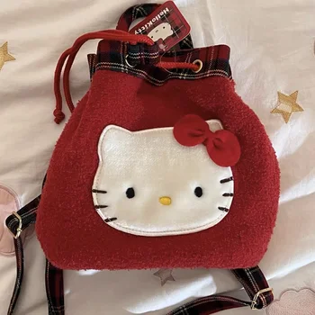 Sanrio Anime Hello Kitty táska Rajzfilm Aranyos Plüss Retro Hímzés Édes Aranyos Diák Hátizsák Lány Karácsonyi Ajándék játékok